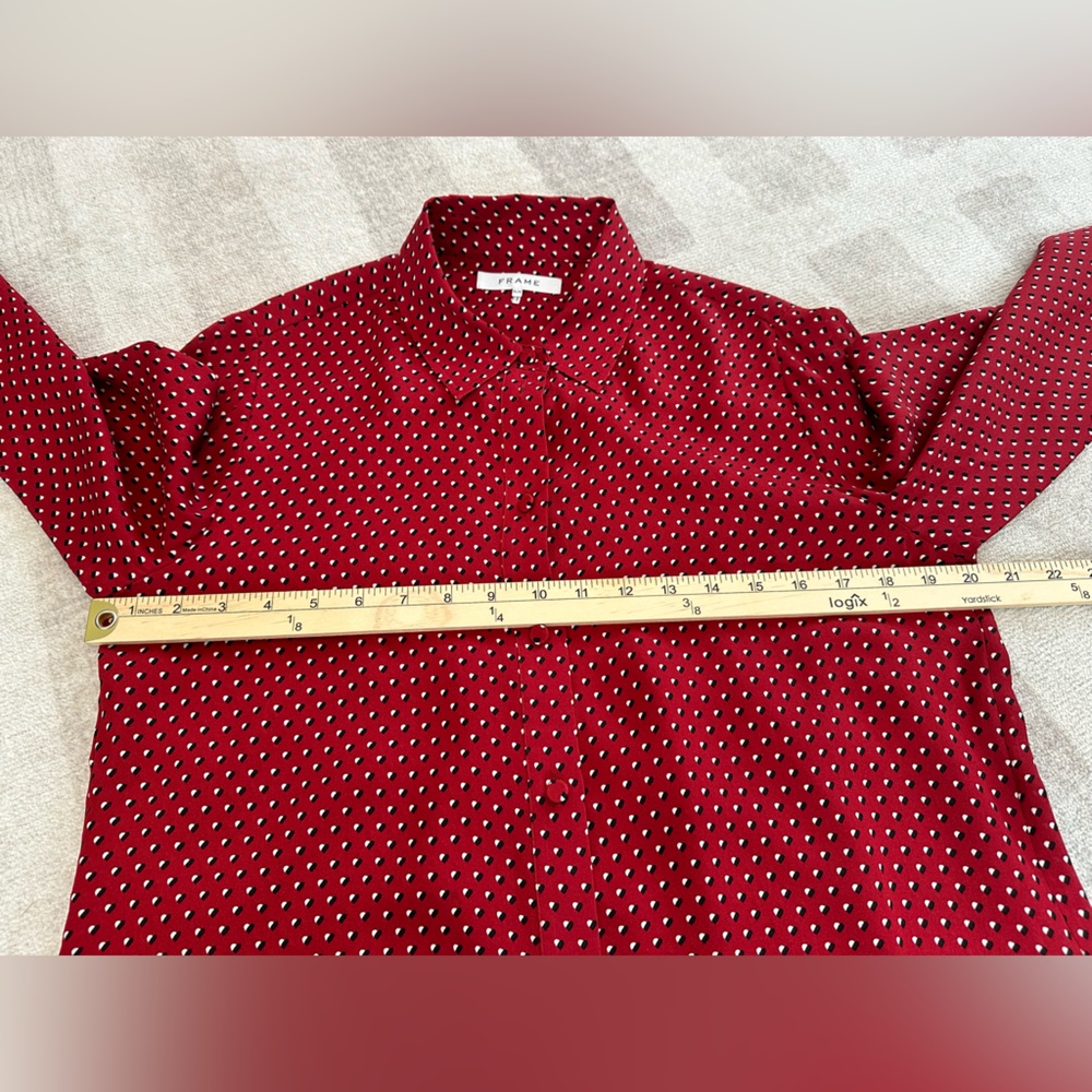 FRAME Women’s Heart Print Silk PJ Blouse Red NWOT (Size M) - Picture 9 of 10